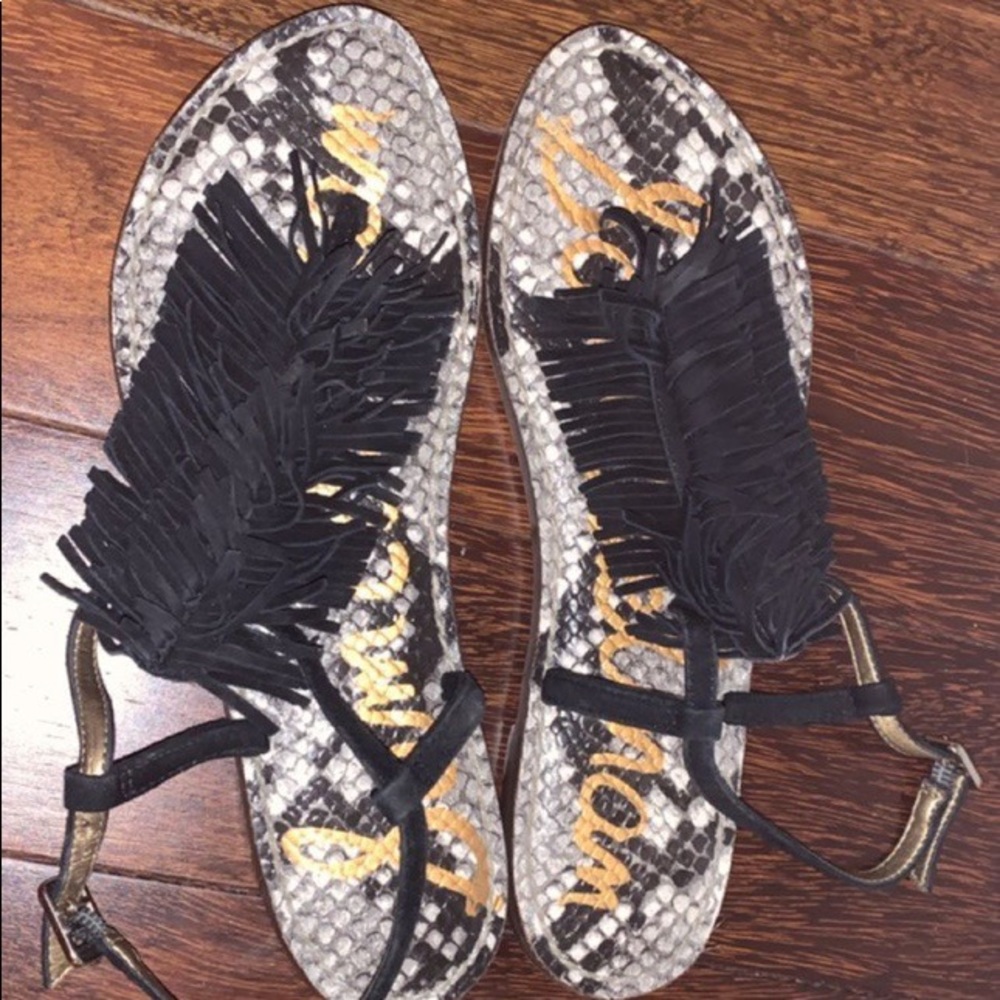 Sam Edelman NWT Gela Black Fringe Flat Sandals